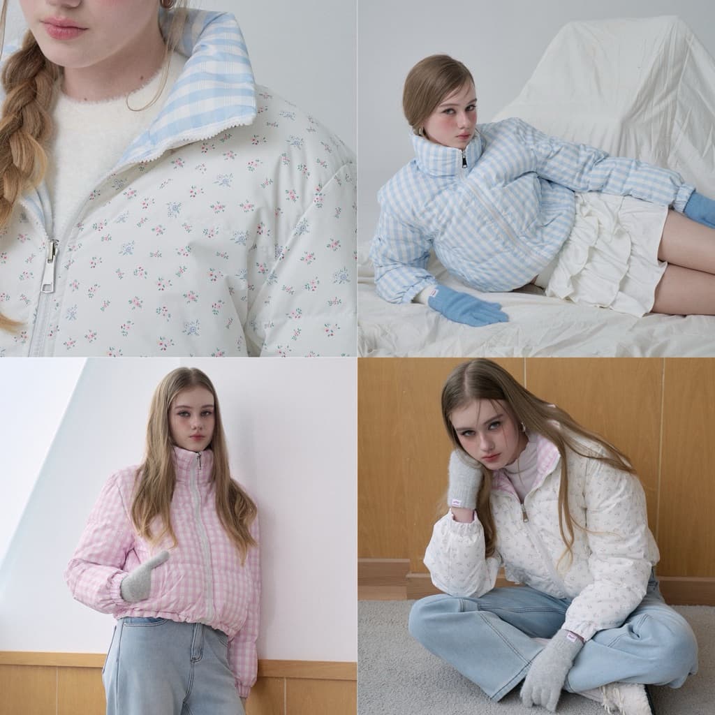 2-sided Gingham garden down jacket ใส่ได้ 2 ด้าน (🌡️ติดลบได้) อุ่น เบา กันลม กันหิมะ ขนเป็ด90%