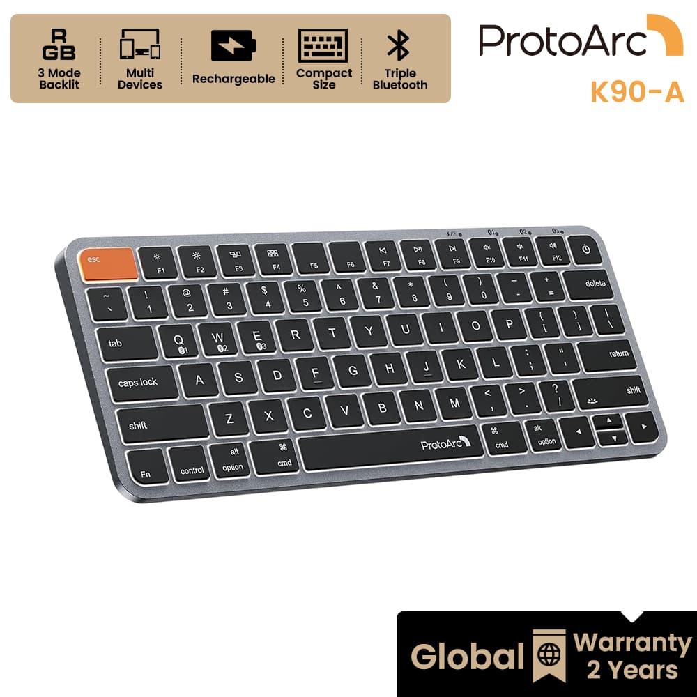 ProtoArc K90-A คีย์บอร์ด RGB ไร้สาย Bluetooth 3 ช่อง for Mac ขนาดกะทัดรัด ชาร์จได้ สีดําเทา รับประกันทั่วโลก…