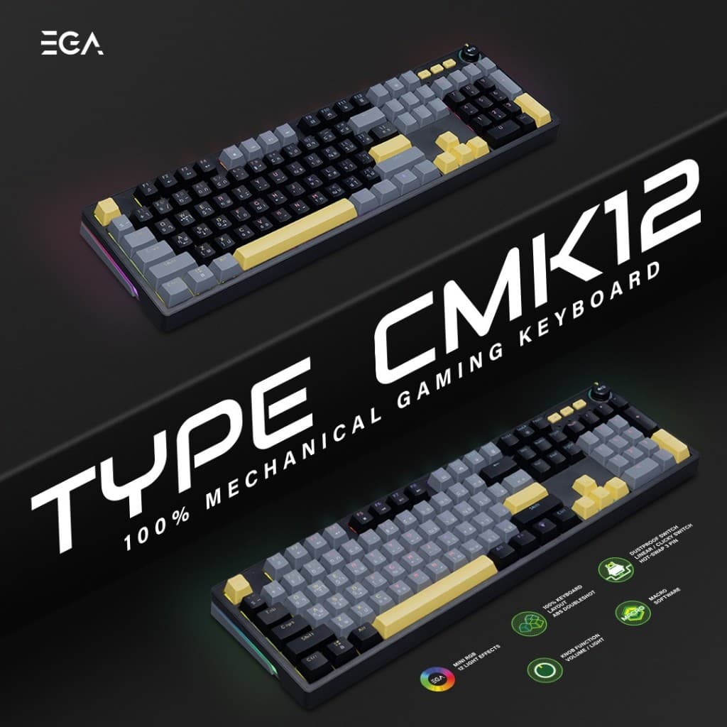 EGA TYPE CMK12 คีย์บอร์ดเกมมิ่งขนาด 100% Full-Size 104 ปุ่ม Hot-Swappable 3 Pin Mechanical Mini RGB…