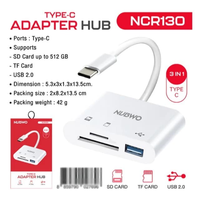 ขายดีมาก NUBWO (NCR130) 3 IN 1 TYPE-C USB HUB รองรับ SD Card/TF Card/USB รับความจุได้ถึง 512GB รูปที่ 1