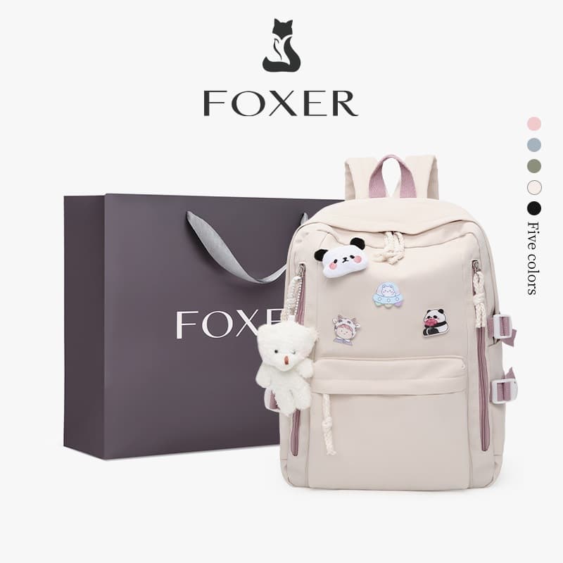 FOXER กระเป๋านักเรียนเรียบง่ายและน่ารัก กระเป๋านักเรียน กระเป๋านักเรียนที่ทนทานและจุของได้เยอะ รูปที่ 1