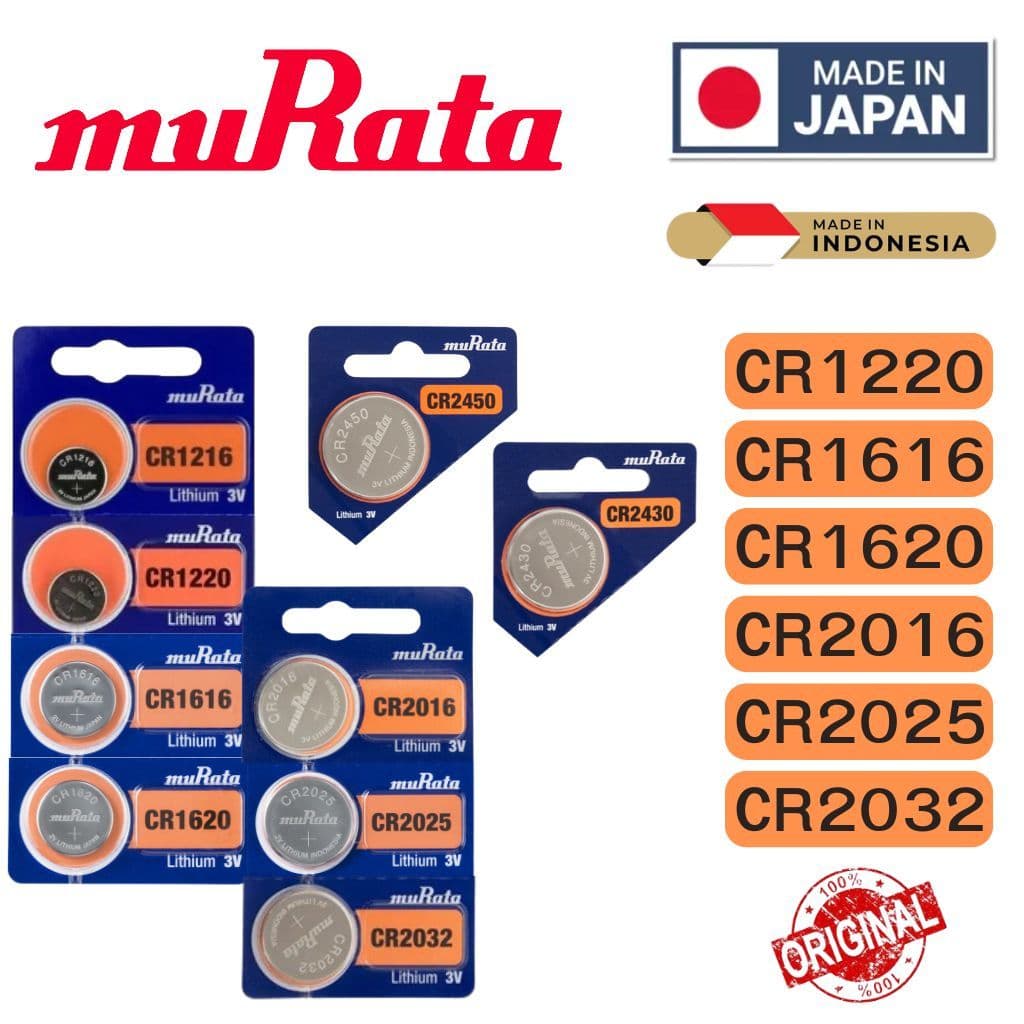 ถ่านกระดุม ยกแผง 5 ก้อน Sony / Murata CR1220,CR1616,CR1620,CR1632,CR2016,CR2025,CR2032 Lithium 3V