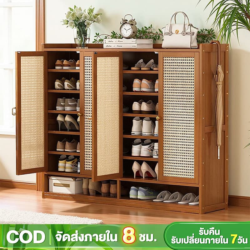 ตู้รองเท้า ไม้เนื้อแข็ง 100% ชั้นวางรองเท้า ประหยัดพื้นที่ หลายชั้น กันฝุ่น กล่องรองเท้า ชั้นวางของ shoes…