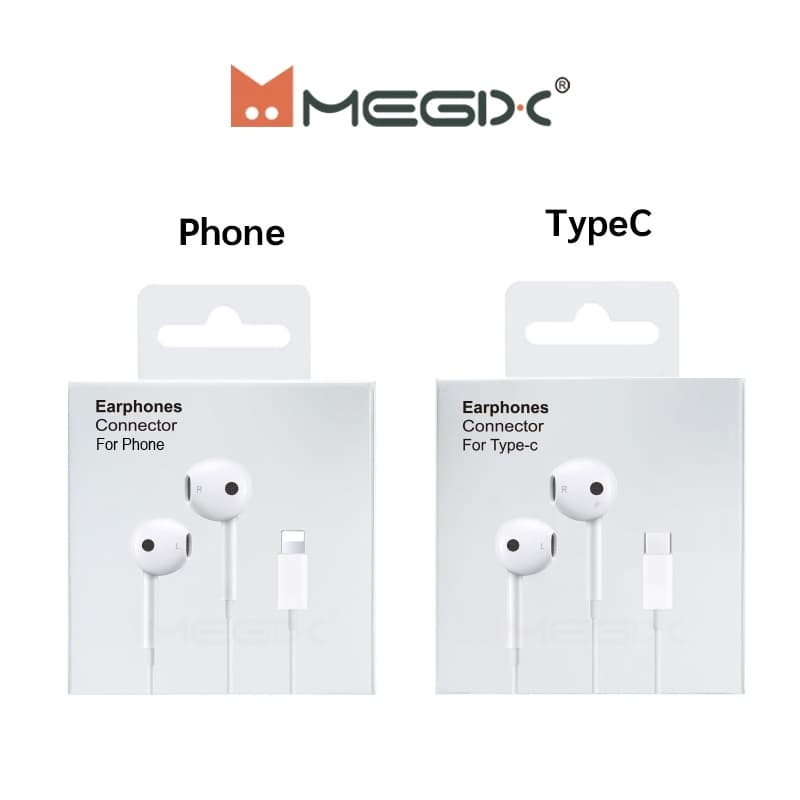 หูฟัง MEGIX, พอร์ต Type-C พร้อมไมโครโฟนในตัว, บลูทูธ, ระบบเสียง Hi-Fi, ใช้ได้กับ (i15-i17, S20-S26, A54,…