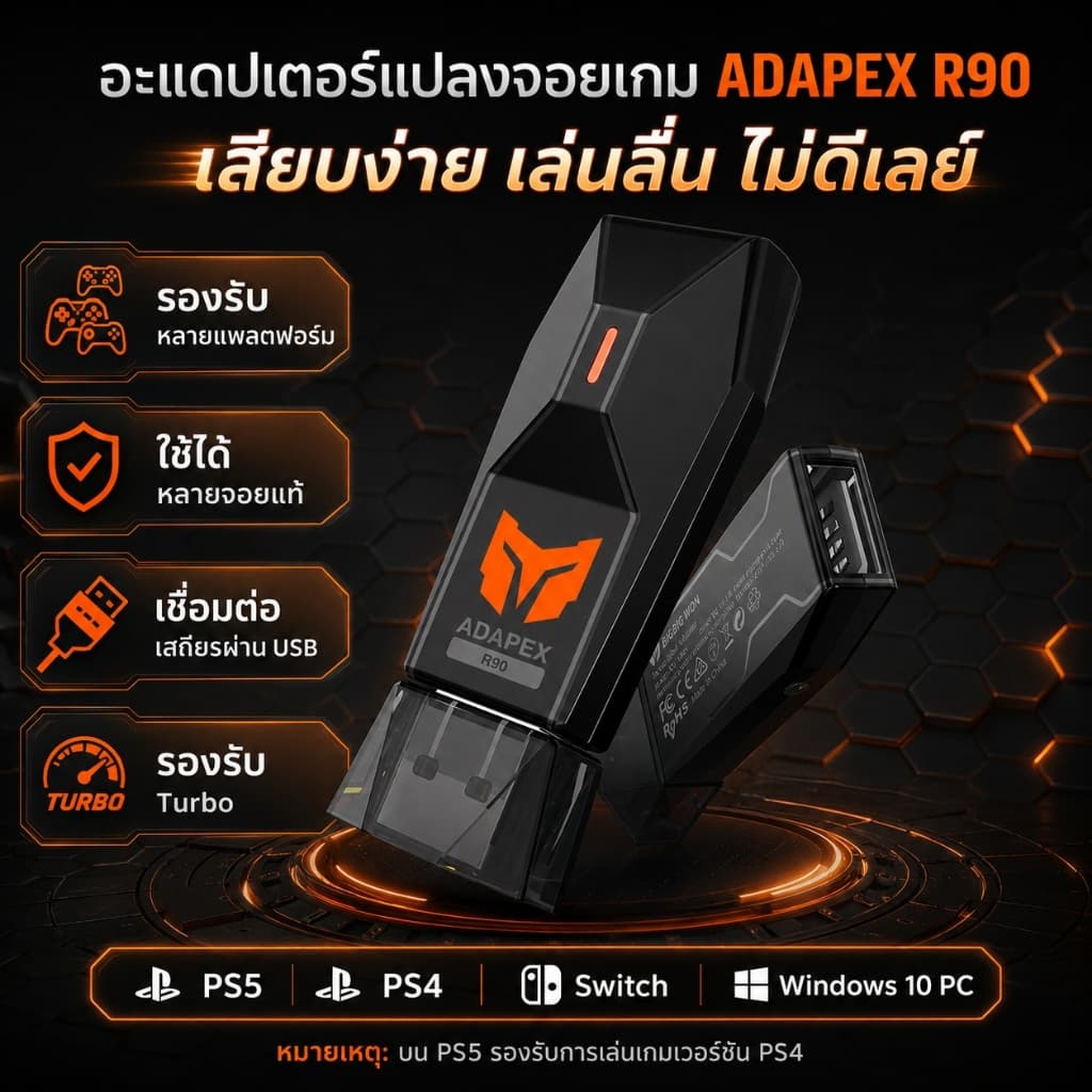 R90 อะแดปเตอร์แปลงจอยเกม USB มีสาย รองรับ PS5 PS4 Switch Windows PC Xbox Controller Turbo