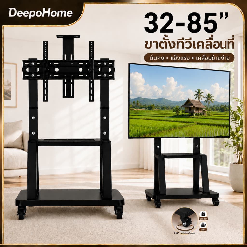 ขาตั้งทีวี 32-85 นิ้ว ขาตั้งทีวีล้อเลื่อน Mobile TV Stand รับน้ําหนัก 150 กก ปรับระดับความสูงได้…