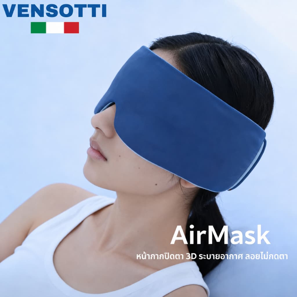 VENSOTTI AirMaskTM ผ้าปิดตาเย็น 3D เย็นสบาย สัมผัสนุ่มพิเศษ แบบ 2 ด้าน กันแสง 100% ไม่กดทับดวงตา…