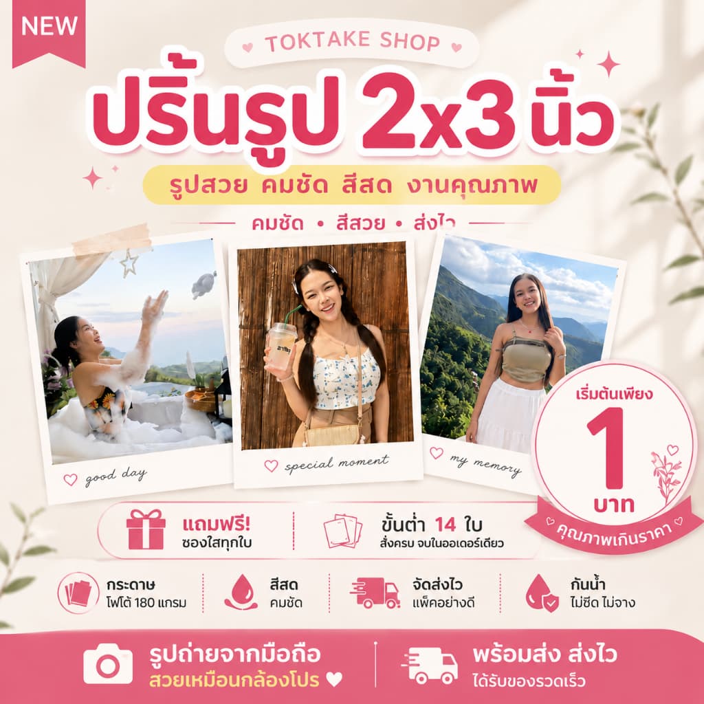 ปริ้นรูป 2x3 นิ้ว อัดรูป 2x3 นิ้ว รูปโฟโต้ รูปถ่ายจากมือถือ รูปมินิ ภาพคมชัด สีสวย พร้อมส่ง