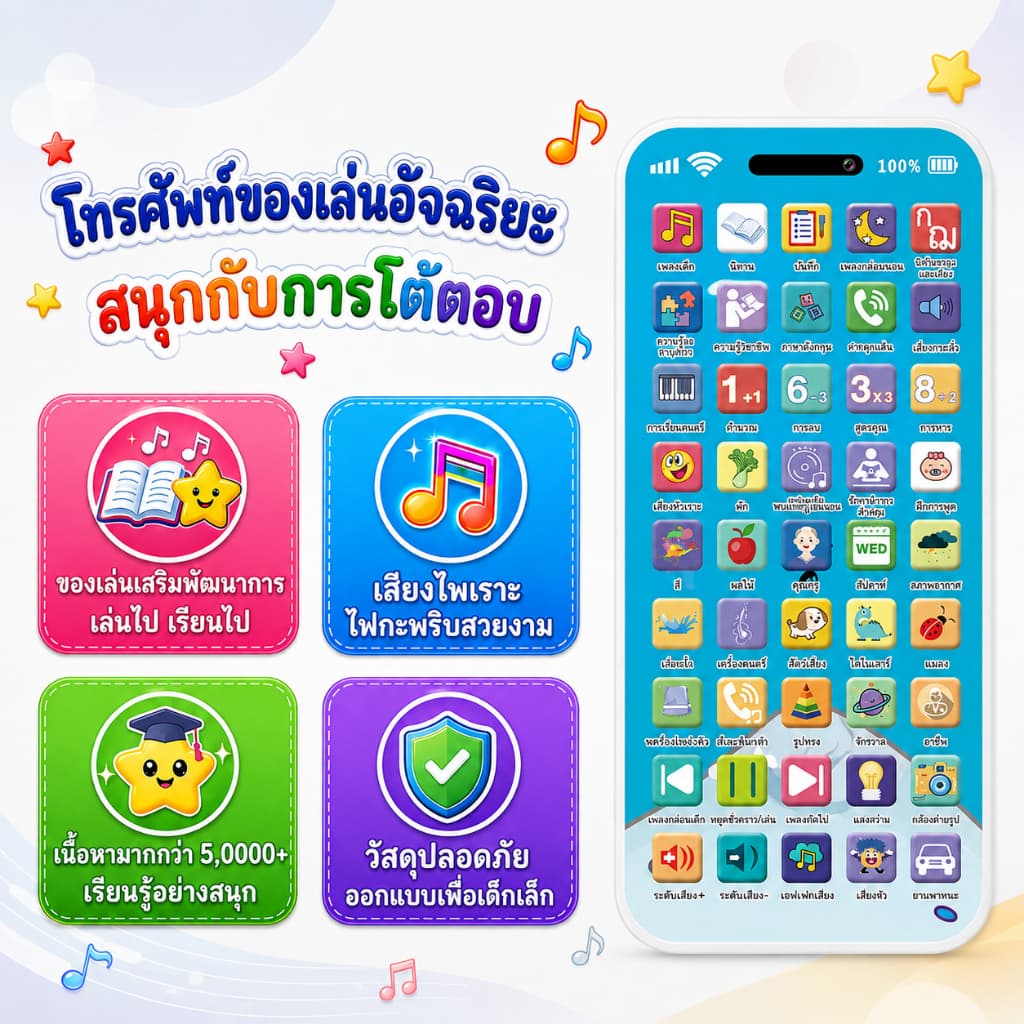 COD ของเล่นเด็ก โทรศัพท์เด็ก มีเสียงมีไฟ 45 ปุ่ม ภาษาไทย ชาร์จ Type-C ของเล่นเพื่อการศึกษา
