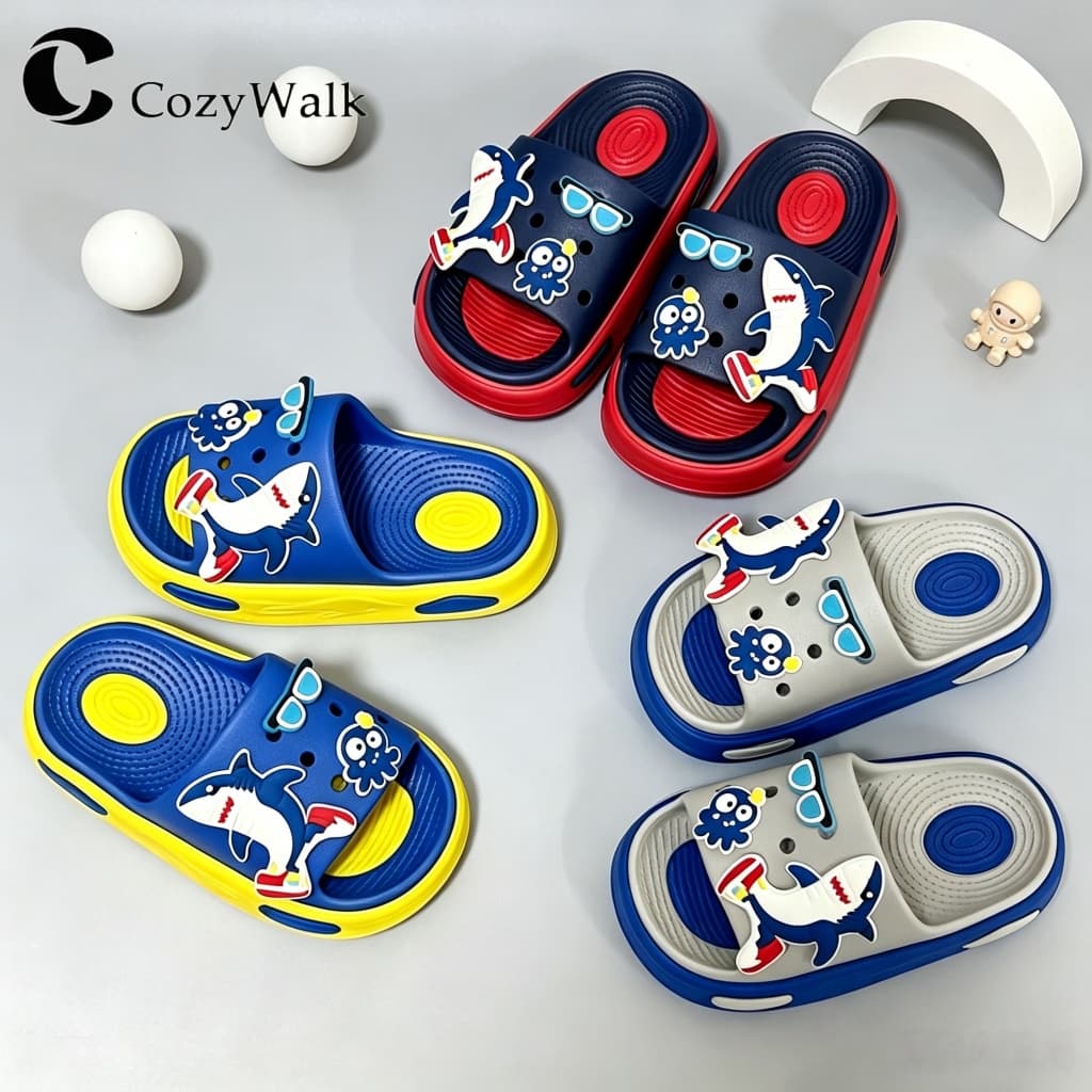 CozyWalk รองเท้าแตะเด็ก EVA ลายฉลามน่ารัก รองเท้าเด็กผู้ชาย พื้นนุ่ม น้ําหนักเบา กันลื่น ระบายอากาศ ใส่สบาย…