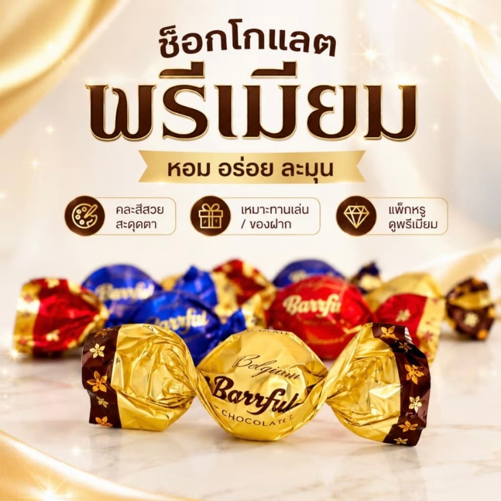 ช็อกโกแลตBamfula สอดไส้ไวท์ช็อกโกแลต500กรัมได้ประมาณ50ชิ้น รูปที่ 1