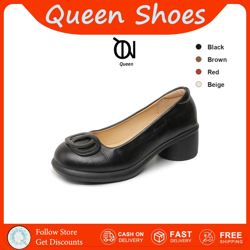 Queen รองเท้าส้นสูงสําหรับสตรี สไตล์ย้อน เสริมความสูง ใส่สบาย แฟชั่นสากล ใส่สบายทุกโอกาส เดินง่าย แถมนุ่มมากก