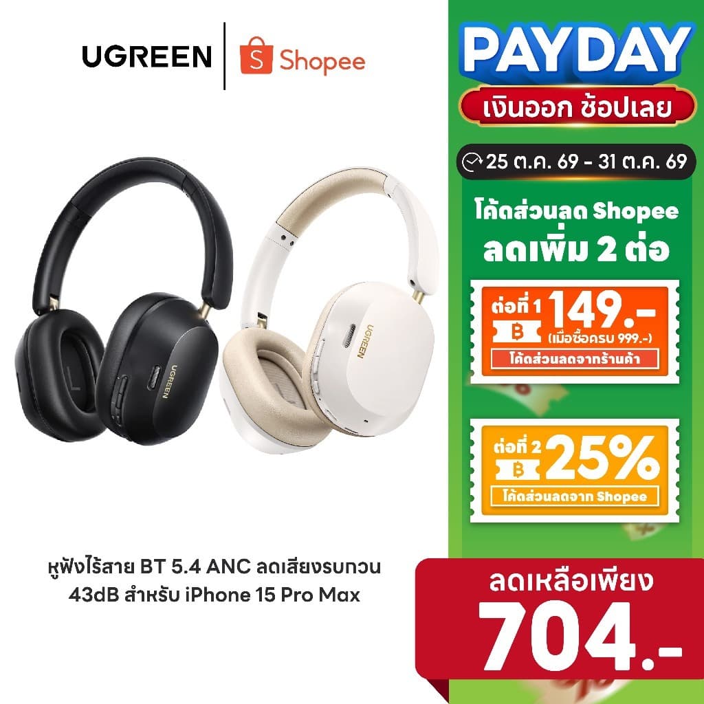 UGREEN Hitune Max5C หูฟังบลูทูธ หูฟัง ANC หูฟังตัดเสียงรบกวน หูฟังไร้สาย Bluetooth V 5.4 รุ่น HP203