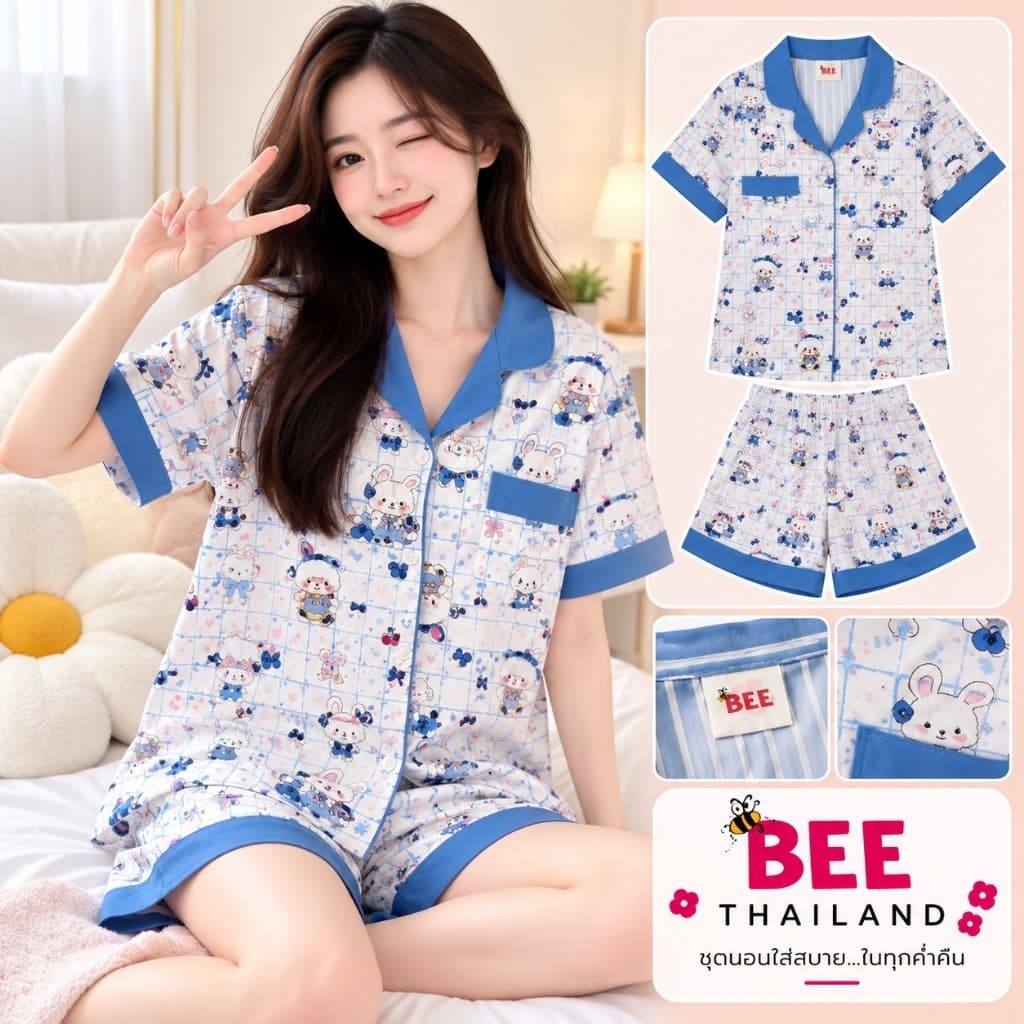SS#ชุดนอนผ้าไหมญี่ปุ่นผ้าหนาพิเศษ เกรดพรีเมี่ยม.ลายการ์ตูน.น่ารัก