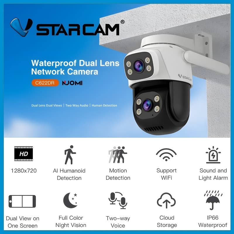 VSTARCAM C622DR WiFi SUPER HD 1296P 3MP x 2 เลนส์กล้อง กล้องวงจรปิด ตรวจจับแจ้งเตือน พูดคุยโต้ตอบได้