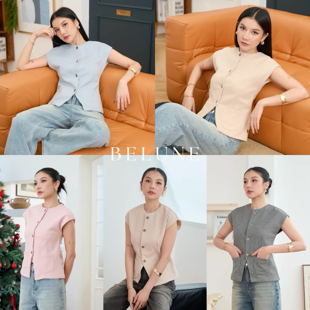 BELUNE TOP (เฉพาะเสื้อ) (2ลาย12สี) เสื้อแขนล้ําคอกลมผ้าทวิตเนื้อนุ่มสวยหรูทุก ดีเทลกระเป๋าหน้าเก็บเนี้ยบ…