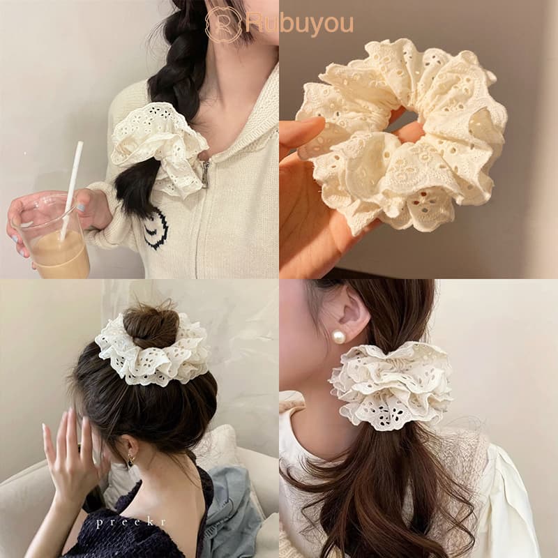 Rubuyou ห่วงผมของ ยางรัดผม ยางรัดผมหางม้า ลูกไม้ สไตล์เกาหลี แฟชั่นสําหรับผู้หญิง ความยืดหยุ่นสูง…