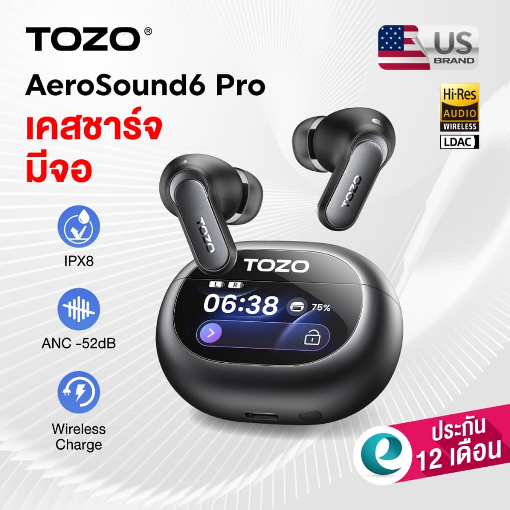 TOZO AeroSound 6 Pro หูฟังบลูทูธ หูฟังไร้สาย หูฟังอินเอีย BT5.4 IPX8 Game Mode LDAC bluetooth earphone