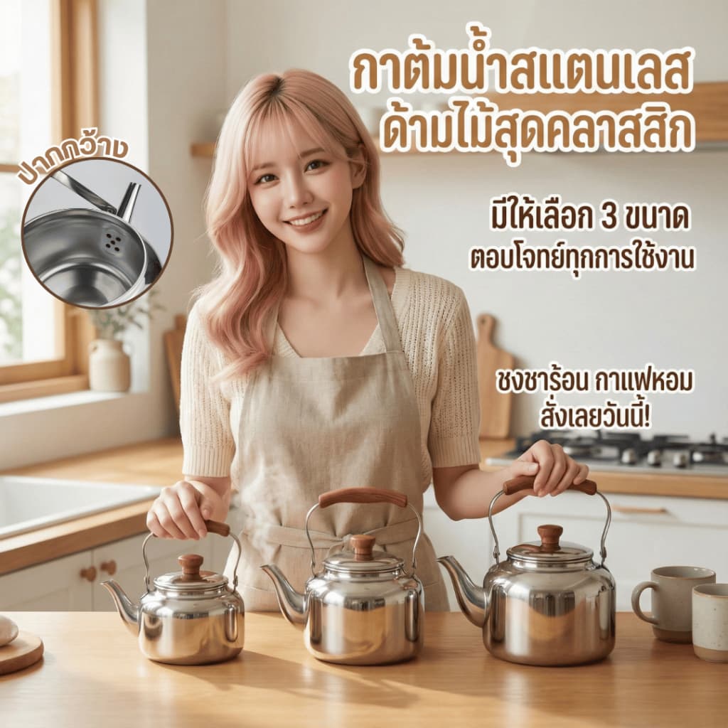 กาต้มน้ําสแตนเลส กาต้มน้ําร้อน กาน้ําแคมป์ปิ้ง มี3ขนาดให้เลือก600ML/1000ML/1500ML ใช้ได้กับเตาทุกประเภท