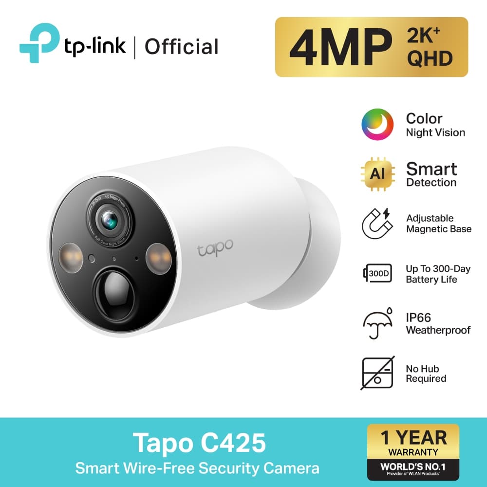 TP-Link Tapo C425 กล้องวงจรปิดไร้สาย4MP 2K QHD IP66 / Tapo C425 KIT (ไม่มีฐานแม่เหล็ก)…