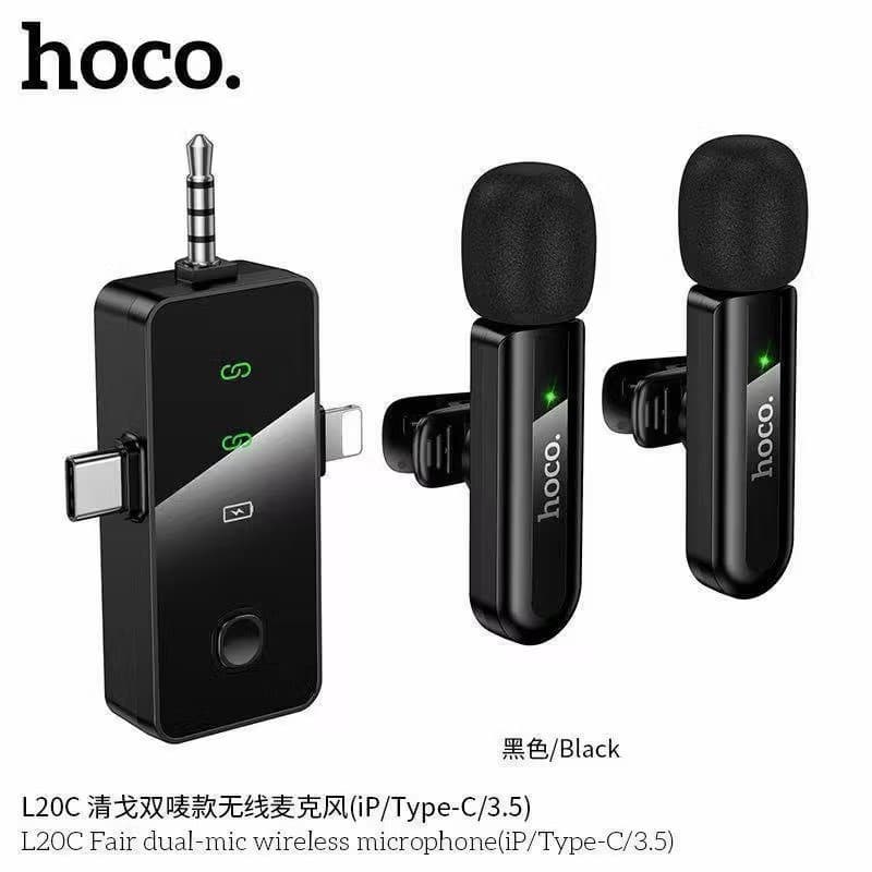 Hoco L20B L20C ไมโครโฟนไร้สาย 3in1 iP+TC+3.5mm แบบไมค์เดี่ยว และไมค์คู่ ตัดเสียงรบกวน อัดเสียงคมชัด
