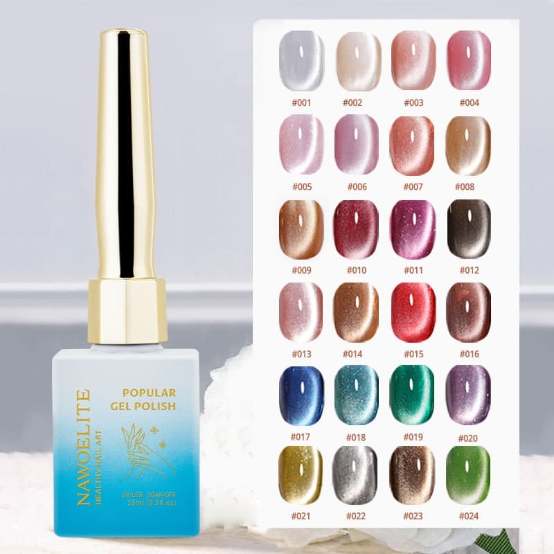 Nawoelite ยาทาเล็บเจลทาเล็บแมวตา 24 สี 15ml ลูกปัดแก้วแวววาวละเอียดเหมาะสําหรับร้านทําเล็บ