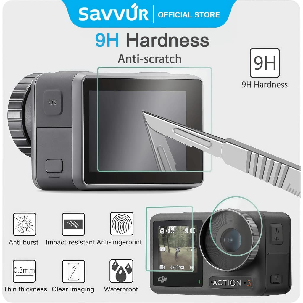 Savvur กระจกกันรอย Telesin สําหรับ DJI Action 4/5 Pro ชุดฟิล์มป้องกันเต็มรูปแบบ