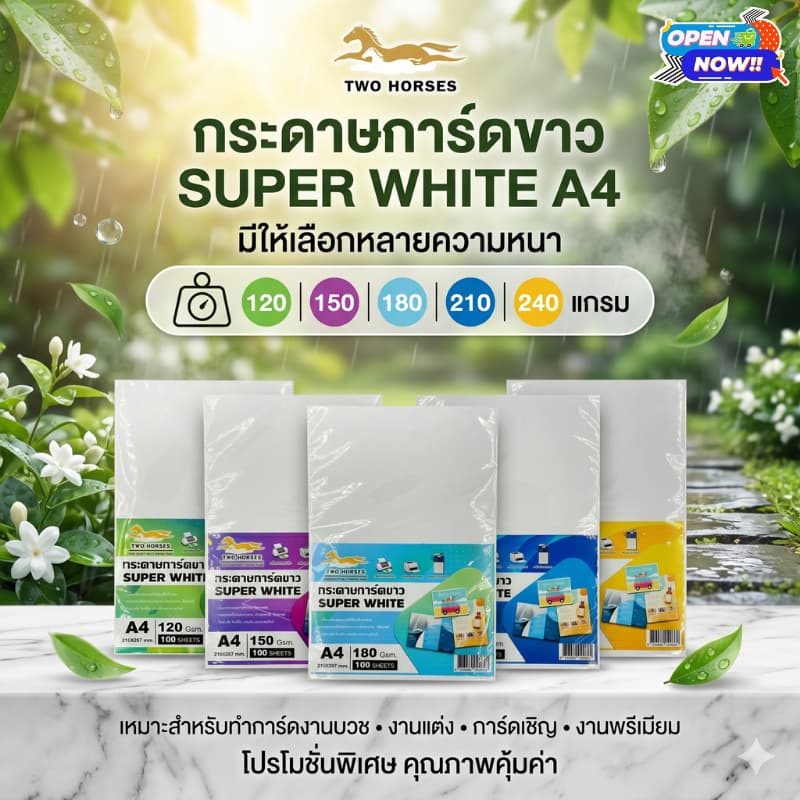 กระดาษการ์ดขาวSuper White หนา 120,150,180,210,240 แกรม ขนาด A4 การ์ดขาว ปกรายงาน นามบัตร