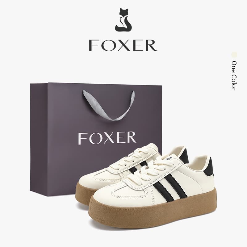 FOXER รองเท้าผ้าใบสีขาวสําหรับผู้หญิง สไตล์คลาสสิก เรียบง่ายและใช้งานได้หลากหลาย