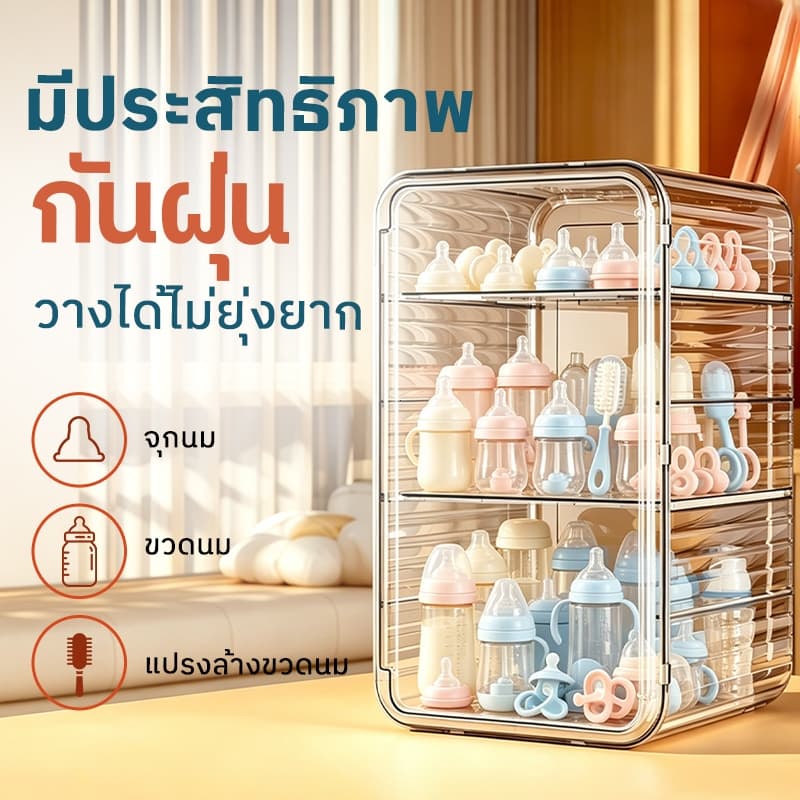 ตู้เก็บของใช้เด็กอะคริลิกใส อเนกประสงค์ แข็งแรงทนทาน ใส่ขวดนม ชามตะเกียบได้เยอะ ป้องกันฝุ่นสะอาดปลอดภัย