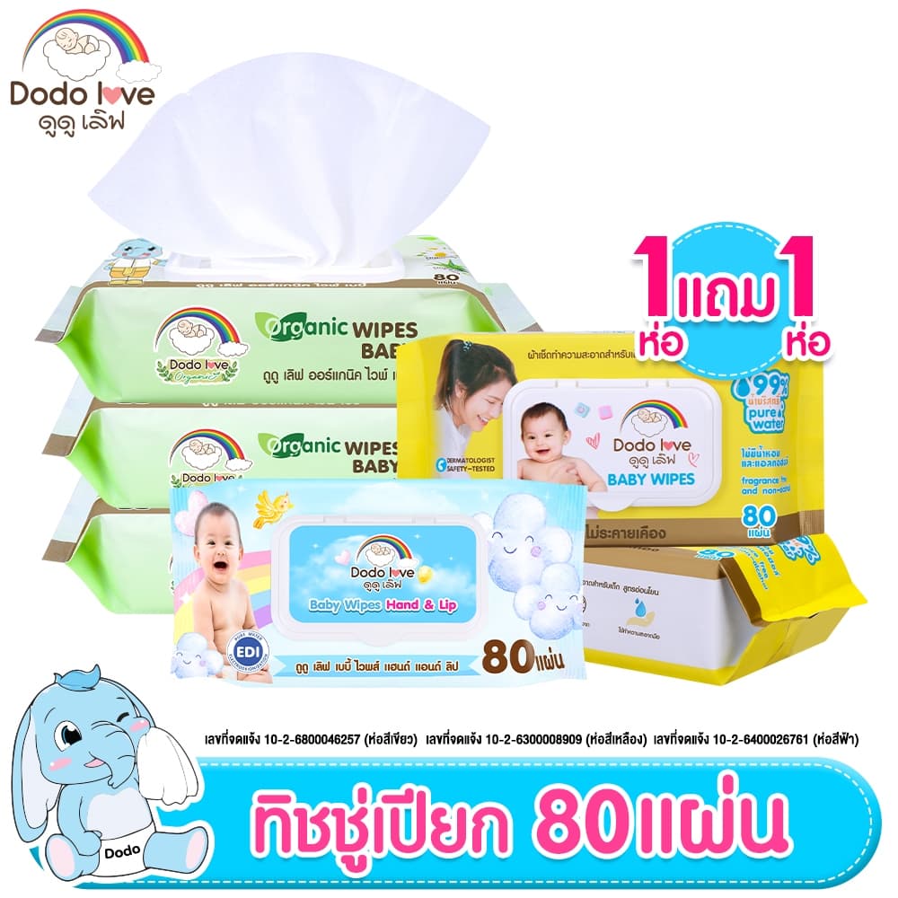 DODOLOVE ทิชชู่เปียก Baby Wipes ผ้าเช็ดทําความสะอาดสําหรับเด็ก อ่อนโยน ปราศจากแอลกอฮอล์