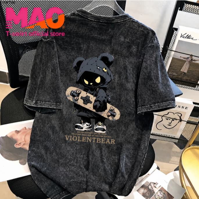 COD เสื้อสีฟอก เสื้อยืดเย็นเ สื้อยืด oversize รูปแบบถนน โคตรนุ่ม ผ้าคอตตอน ลาย "THE VIOLENT01" สินค้าใหม่