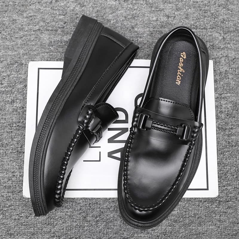 รองเท้าหนังธุรกิจผู้ชายสีดํา Slip‐on Loafers รองเท้าสบายใส่ไปทํางาน สไตล์แฟชั่นสํานักงาน#D173-D170