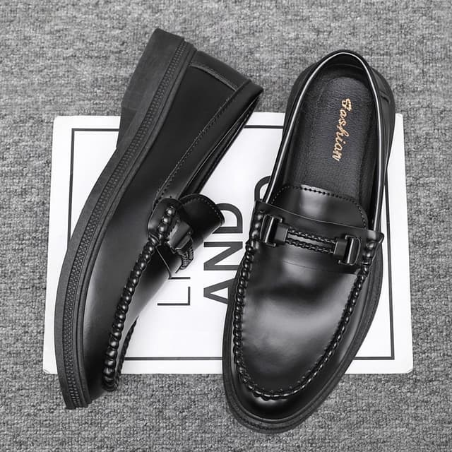 รองเท้าหนังธุรกิจผู้ชายสีดํา Slip‐on Loafers รองเท้าสบายใส่ไปทํางาน สไตล์แฟชั่นสํานักงาน#D173-D170