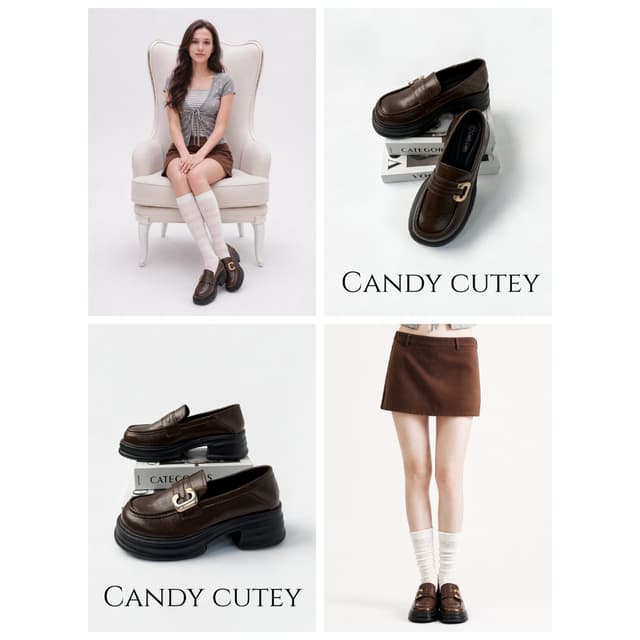 CandyCutey รองเท้าโลฟเฟอร์ผู้หญิง พื้นหนา ตัวล็อคโลหะ สไตล์เกาหลี รองเท้าแฟชั่นใส่ประจํา วัสดุหนังสวย…