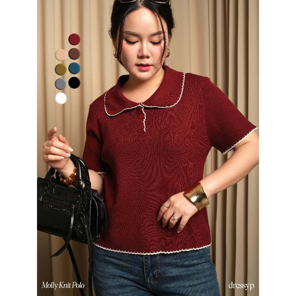 dressyp - Molly Knit Polo เสื้อโปโลไหมพรมแขนสั้น คอปกมน ดีเทลขอบตัดสี ผ้านุ่มใส่สบาย dp514