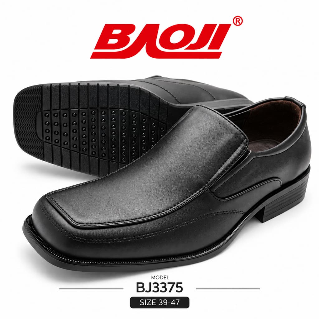 BAOJI คัชชูหนังแบบสวม หัวตัด BJ3375 สีดํา ไซส์ 39-47