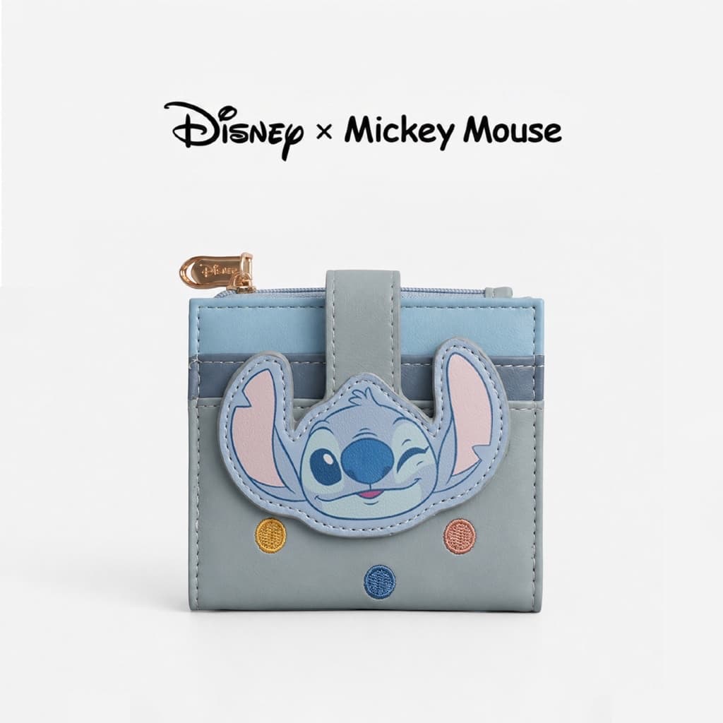 กระเป๋าสตางค์ใบสั้น Stitch Disney ของแท้ ช่องใส่บัตร ช่องเก็บเหรียญ