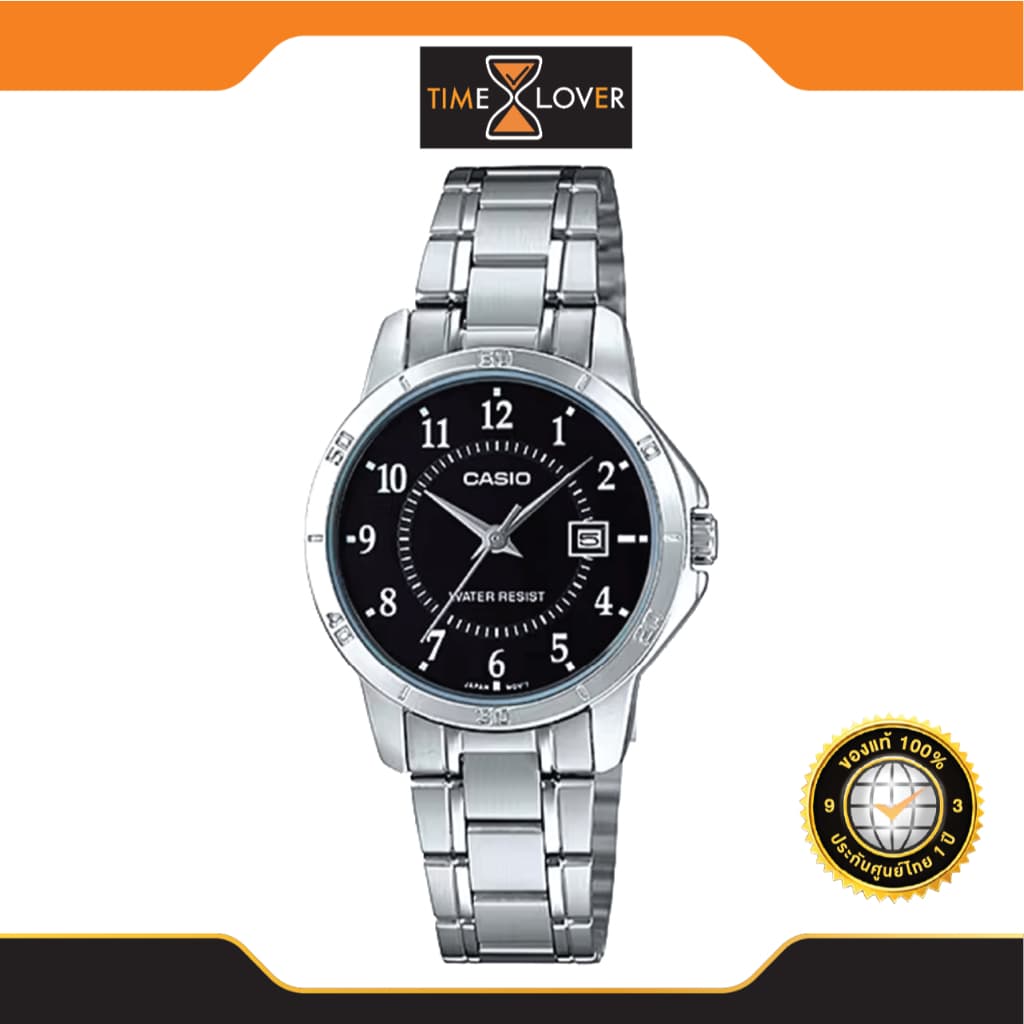 CASIO รุ่น LTP-V004D-1B แท้ 100% ประกันศูนย์ไทย เรือนผู้หญิง ขนาด 35X30.2X7.8 mm สายสเตนเลสสตีล