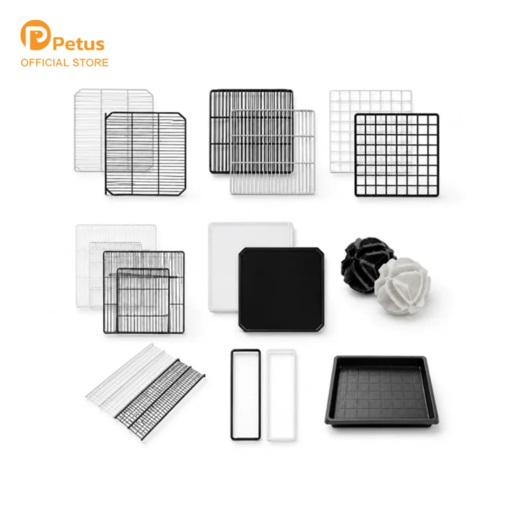 Petus ชิ้นส่วนคอกสัตว์เลี้ยง DIY อุปกรณ์เสริมคอกสัตว์ ข้อต่อ แผ่นคอก ประตูคอก ประกอบได้ สีขาว/ดํา