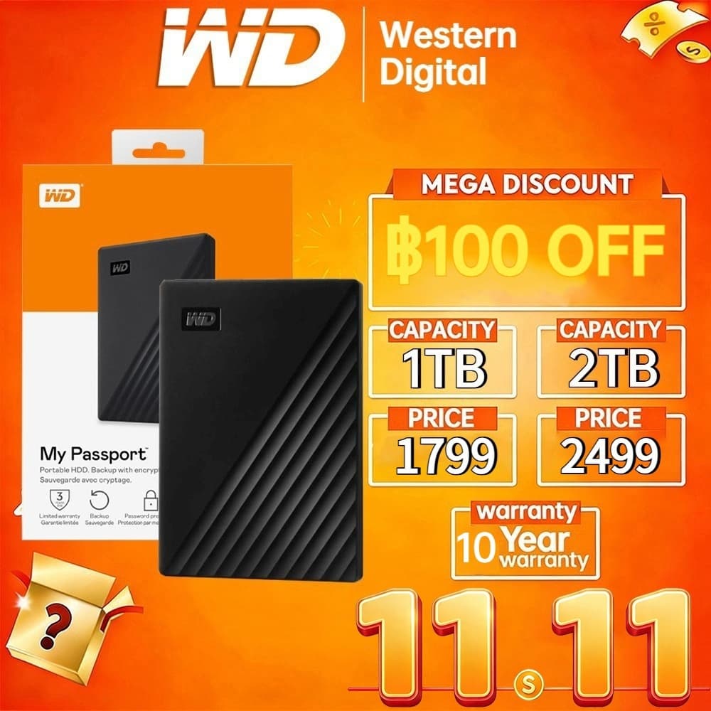 (การจัดส่งที่รวดเร็ว) Western Digital ฮาร์ดดิส พกพา รุ่น 1TB/2TB My Passport ความจุ WDUSB 3.2 Gen 1 HDD…