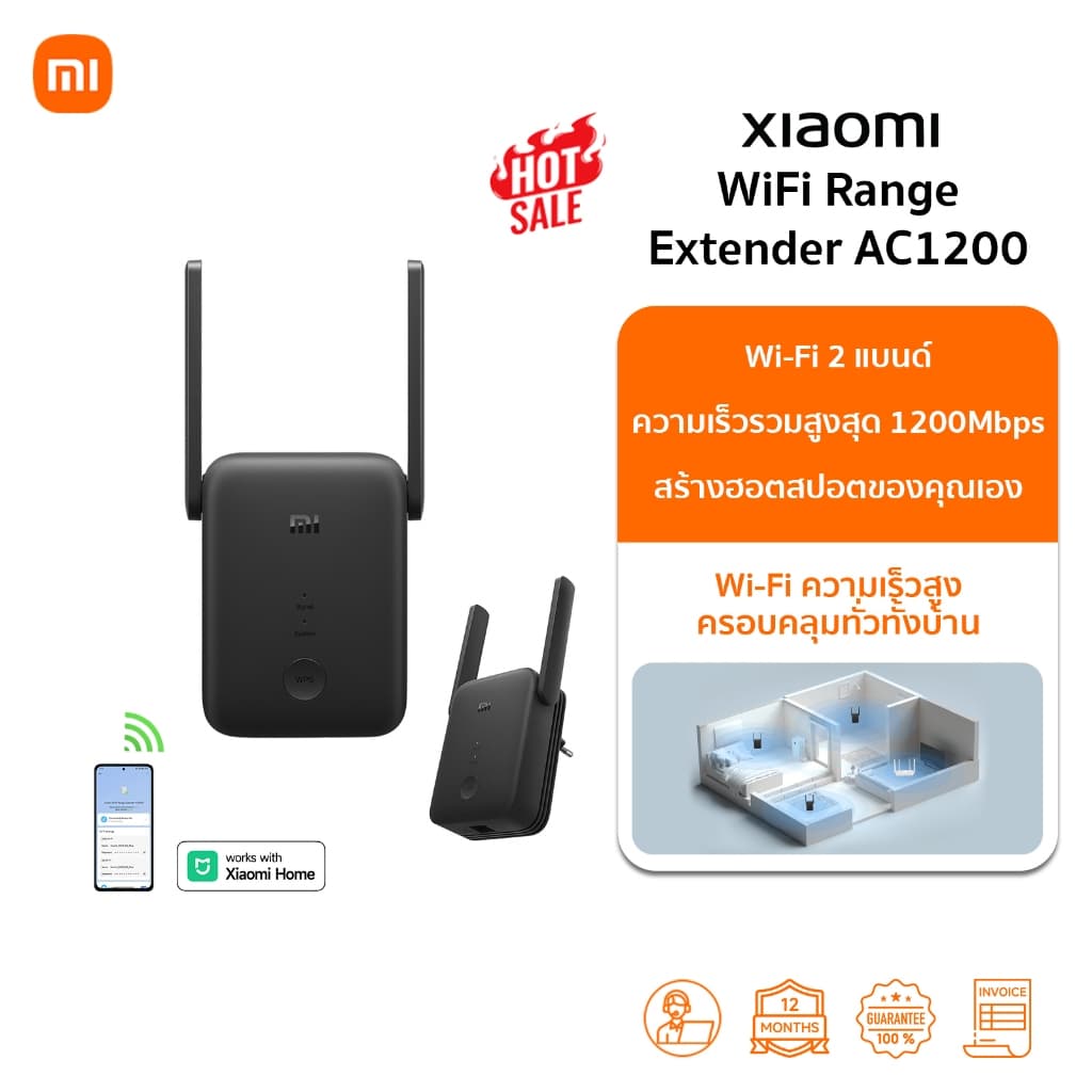 Xiaomi WiFi Range Extender AC1200 ขยายสัญญาณ WiFi ตัวขยายสัญญาณ | 1200Mbps 5GHz | พอร์ต Ethernet | Wi-Fi…