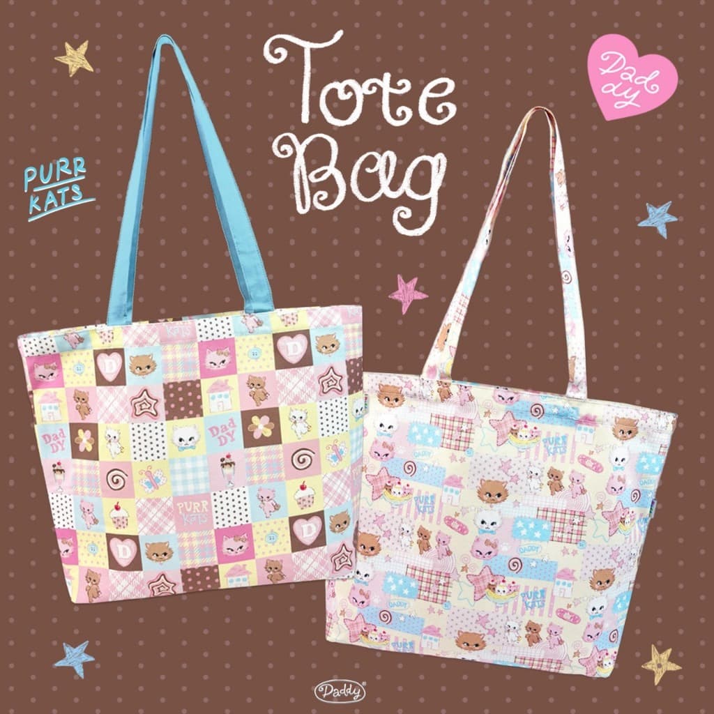 DADDY | Purrkats Tote Bag กระเป๋าผ้าแคนวาส ลายน้องแมว สุดน่ารัก