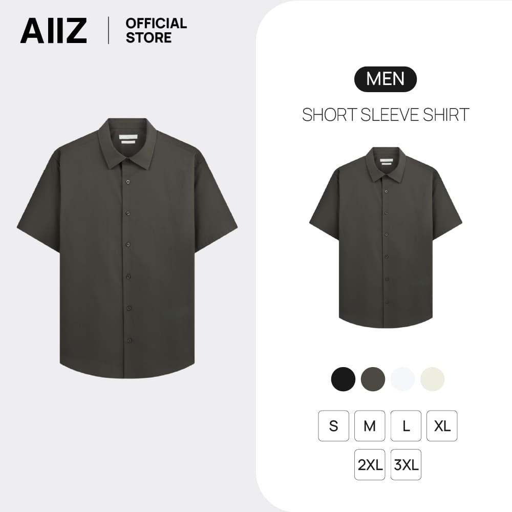 AIIZ เสื้อเชิ้ตผู้ชายแขนสั้น สีพื้น AIIZ Men's Short Sleeve Shirt