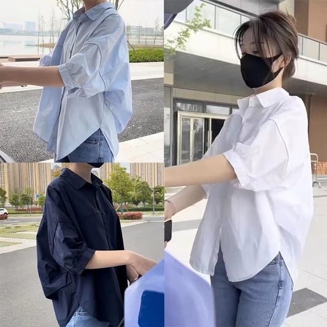 *พร้อมส่ง*เชิ้ตแขนสั้นหลวมสบายๆ คอปก เชิ้ตผู้หญิง เสื้อมินิมอล โอเวอร์ไซส์ ใส่ทํางาน รุ่นยอดฮิต#F069