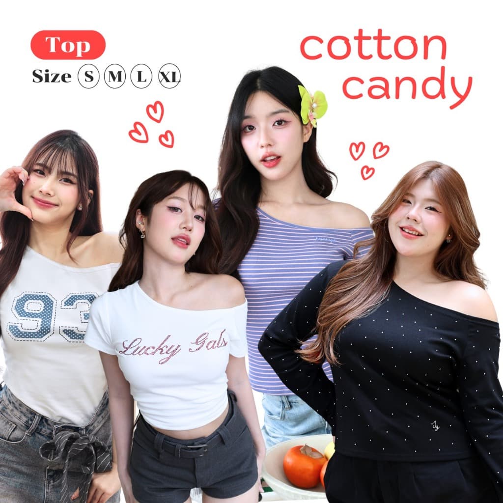 JARINYA (S-XL) เสื้อปาดไหล่เฉียงเปิดไหล่ ผ้า Cotton ยืดนุ่มใส่สบาย ผ้าไม่บาง ระบายอากาศได้ดี ทรงสวยเข้ารูป