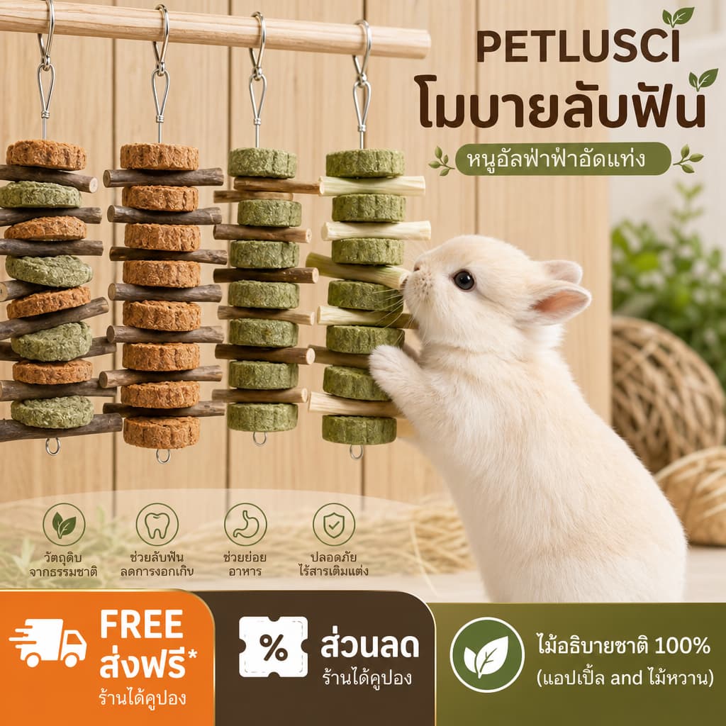 ของเล่นสัตว์ฟันแทะ ลับฟัน ธรรมชาติ ปลอดภัย ช่วยลดความเครียด ลดพฤติกรรมแทะกรง วัสดุจากผักผลไม้ ไม้แอปเปิ้ล…