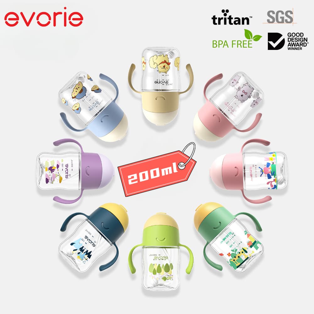 ขวดน้ําหัดดื่ม Evorie สําหรับเด็ก 6 เดือนขึ้นไป หลอดซิลิโคน 360° ดื่มง่าย วัสดุ Tritan ปลอดภัย BPA Free…