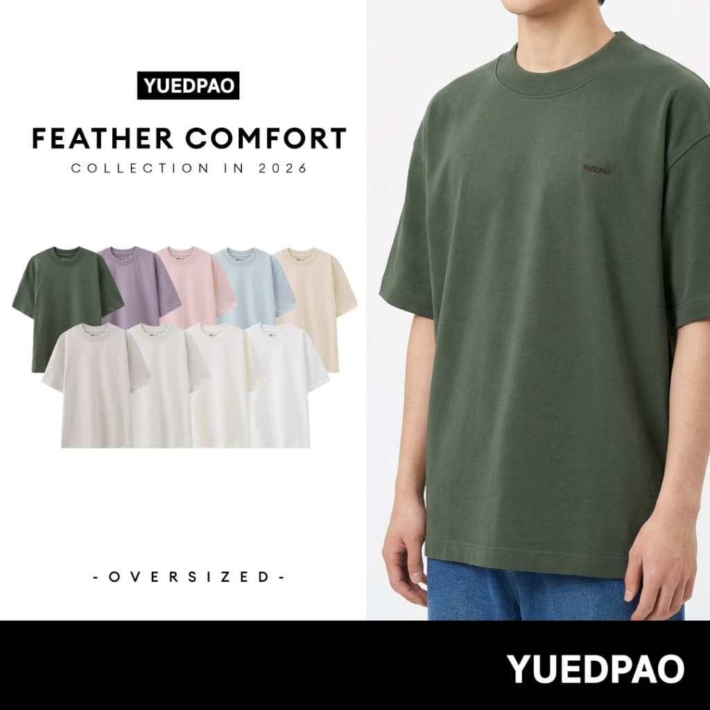Yuedpao Oversized Feather Comfort 2026 เสื้อยืดโอเวอร์ไซส์ ผ้าหนานุ่ม ทรงสวย ยับยากรีดง่าย เสื้อยืดเปล่า Set… รูปที่ 1