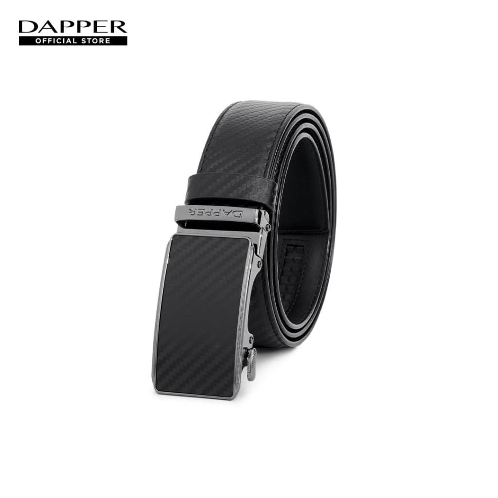 DAPPER เข็มขัดหนังแท้ ปรับสายได้ Carbon Fiber Ratchet Belt สีดํา (BBC/BK/1951AG5)